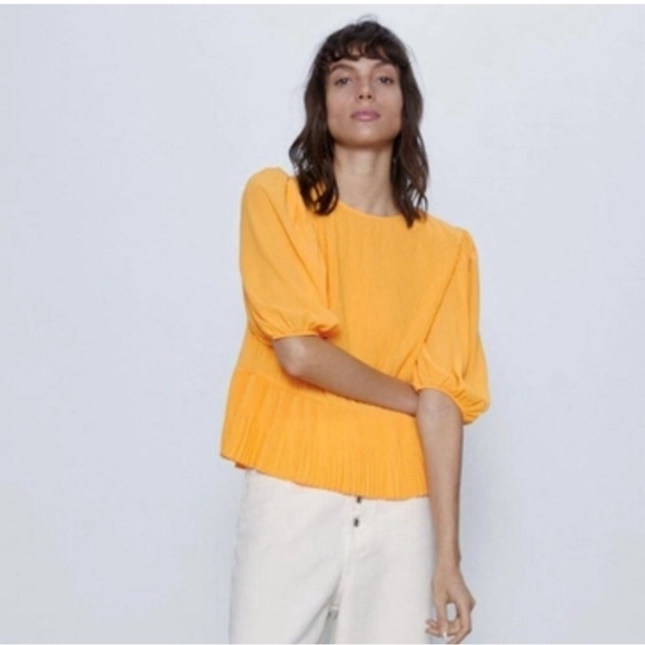 Zara Ruffle Blouse with Pleats in Yellow - Picture 3 of 10